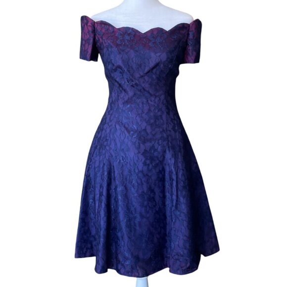 American Vintage Dresses & Skirts - Vintage 80s Off-Shoulder Lace Fit & Flare Party Dress, Ombre Royal Purple